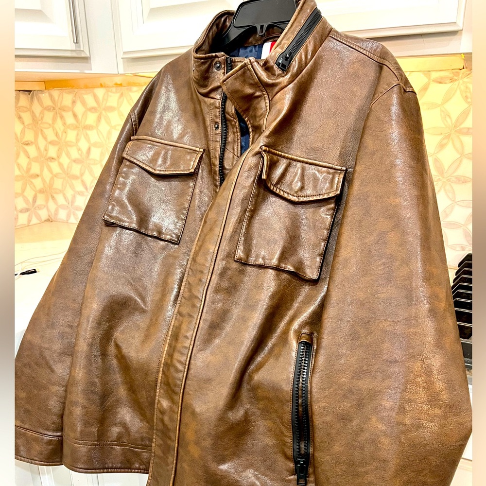 Water Resistant Faux Leather Military Jacket